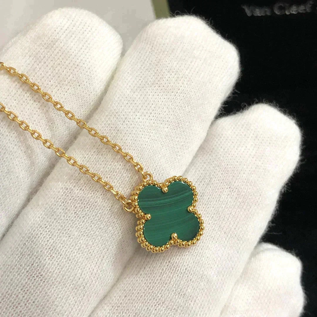 [Glow Muse]CLOVER 15MM MALACHITE SINGLE FLOWER  NECKLACE