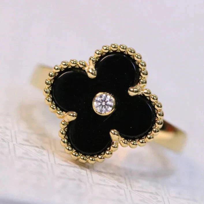 [Glow Muse]CLOVER ONYX RING GOLD DIAMOND