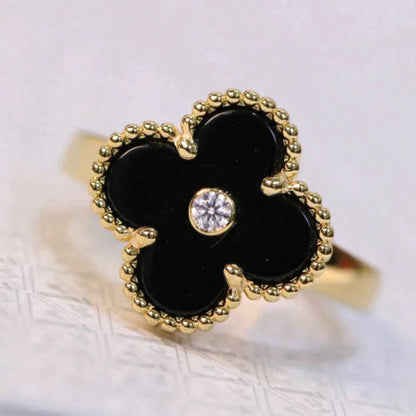 [Glow Muse]CLOVER ONYX RING GOLD DIAMOND