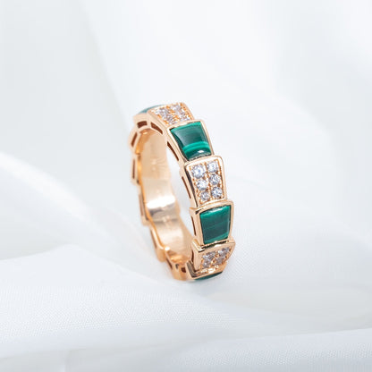 [Glow Muse]SERPENTI RING PINK GOLD MALACHITE DIAMOND PAVED 4MM