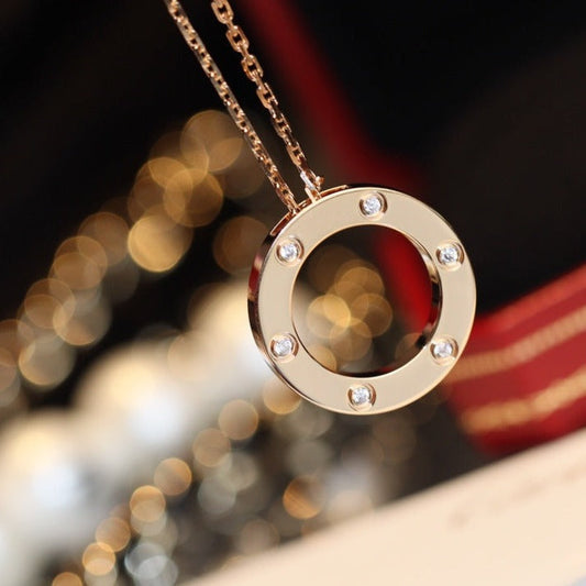 [Glow Muse]LOVE NECKLACE 16MM 6 DIAMONDS PINK GOLD