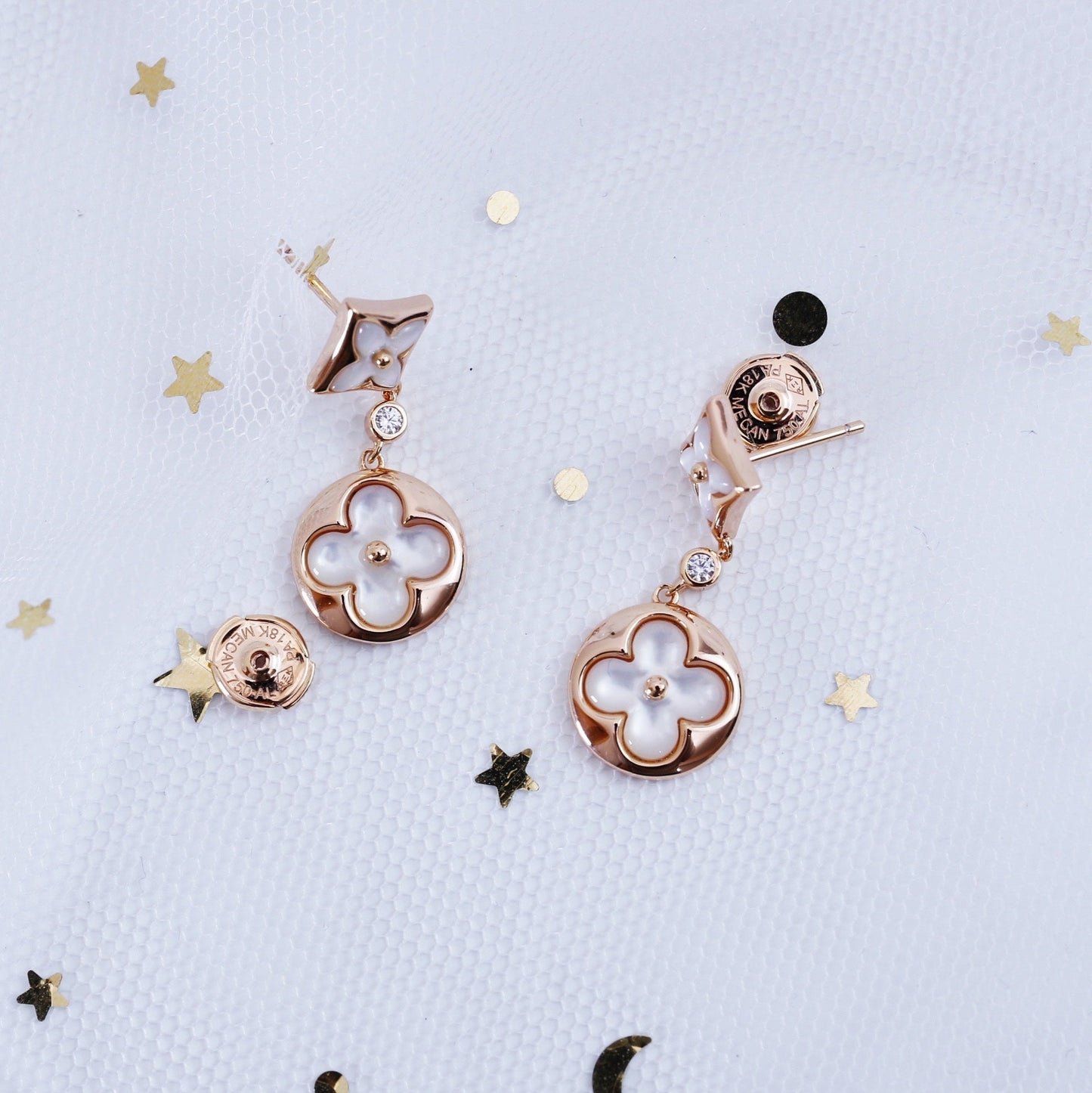 [Glow Muse]STAR AND SUN PINK GOLD MOP DROP EARRINGS