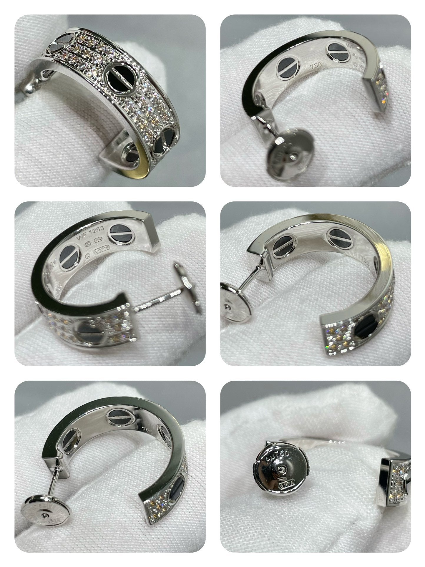 [Glow Muse]LOVE CERAMIC DIAMOND PAVED SILVER EARRINGS