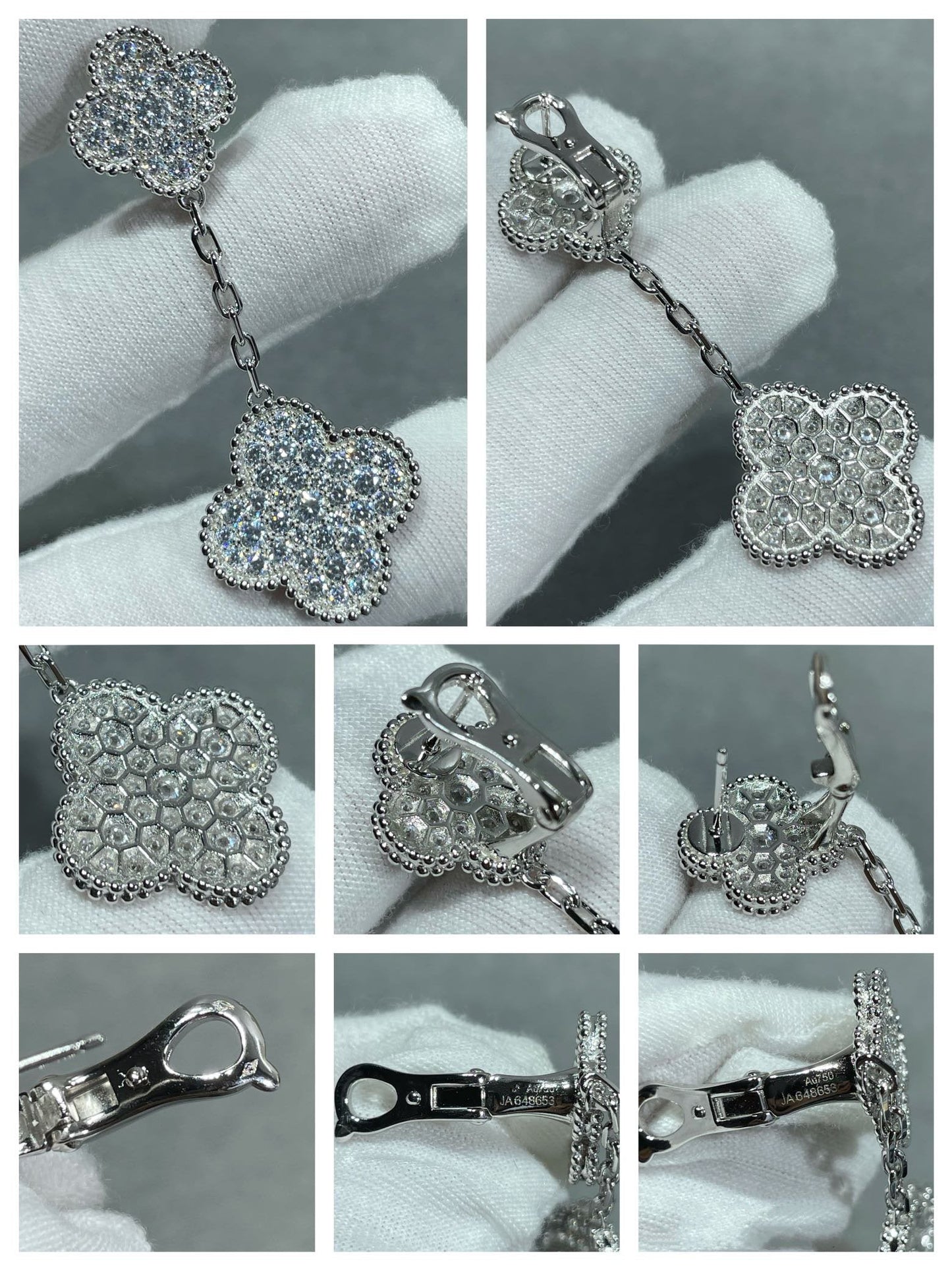 [Glow Muse]CLOVER 2 MOTIFS DIAMOND PAVED SILVER EARRINGS
