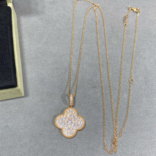 [Glow Muse]CLOVER 25MM LARGE PEDANT DIAMOND PAVED LONG NECKLACE