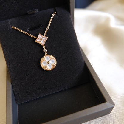 [Glow Muse]STAR AND SUN WHITE MOP 2 MOTIF PINK GOLD NECKLACE