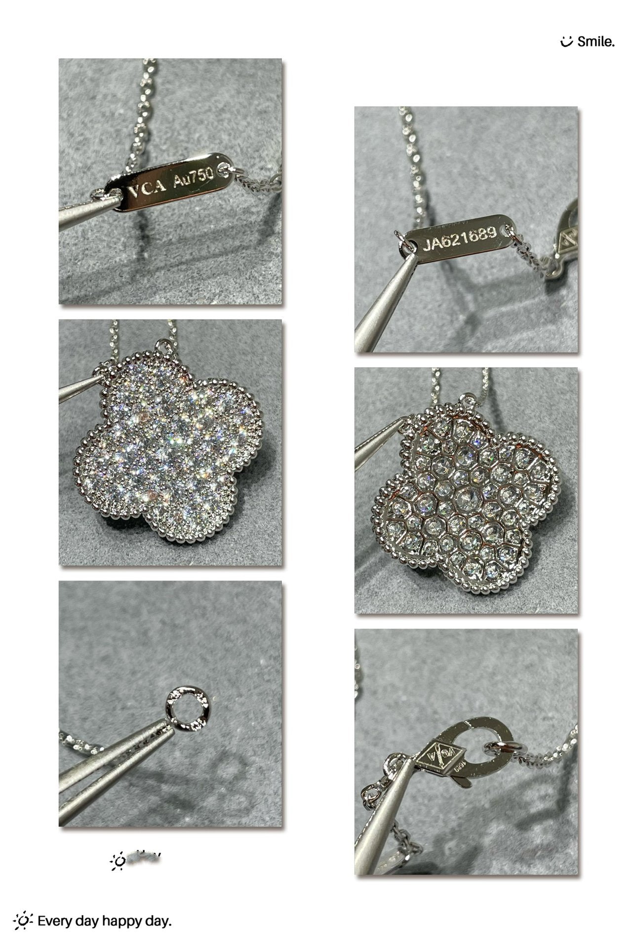 [Glow Muse]CLOVER 25MM LARGE PENDANT DIAMOND PAVED SILVER NECKLACE
