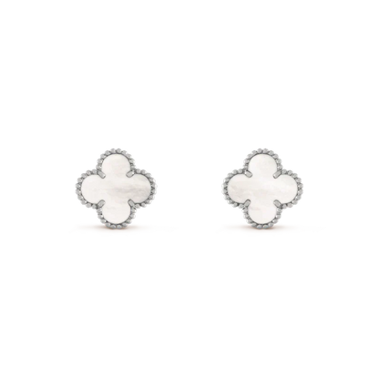 [Glow Muse]CLOVER MEDIUM 1 MOTIFS  WHITE MOP EARRINGS SILVER