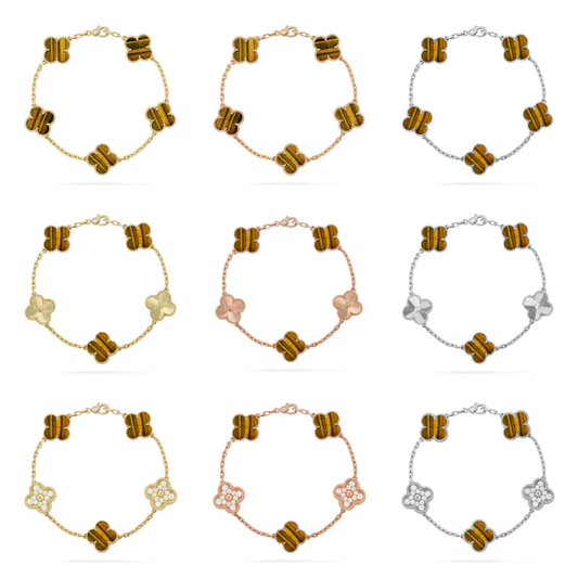 [⭐Glow Muse] CLOVER 5 MOTIFS TIGER EYE BRACELET COLLECTION