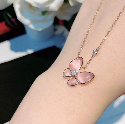 [⭐Glow Muse]BUTTERFLY PINK MOTHER-OF-PEARL DIAMOND NECKLACE