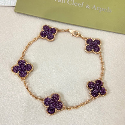 [⭐Glow Muse]NEW PURPLE SAND-GOLD FOUR-LEAF CLOVER 5-FLOWER BRACELET