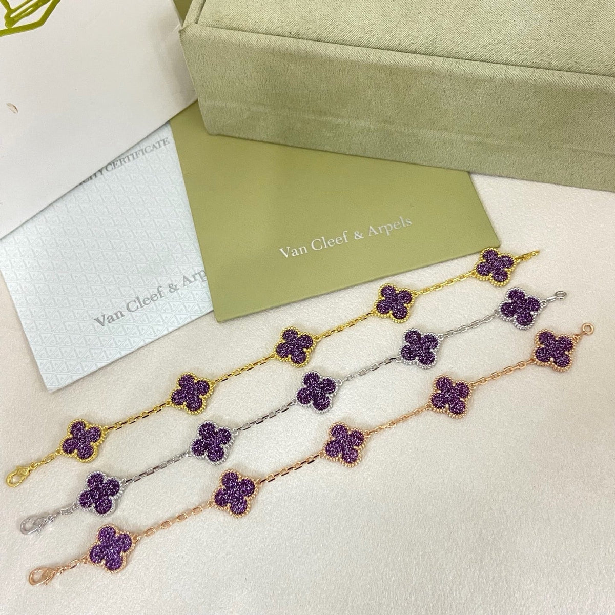 [⭐Glow Muse]NEW PURPLE SAND-GOLD FOUR-LEAF CLOVER 5-FLOWER BRACELET