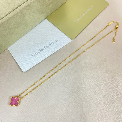 [⭐Glow Muse]15MM BUBBLE PINK ENAMEL SINGLE-FLOWER FOUR-LEAF CLOVER NECKLACE