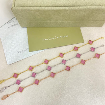 [⭐Glow Muse]2026 NEW CLOVER 6 MOTIF BUBBLE PINK ENAMEL BRACELET