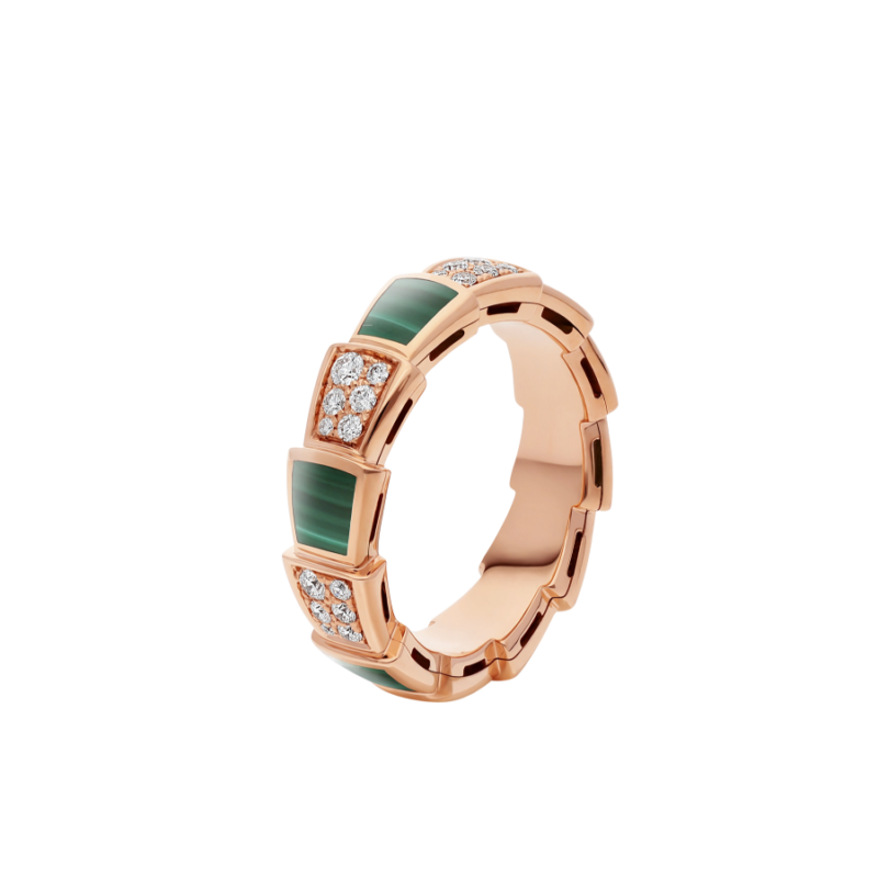 [Glow Muse]SERPENTI RING PINK GOLD MALACHITE DIAMOND PAVED 4MM