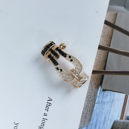 [Glow Muse]FORCE LARGE HORSESHOE BLACK WHITE DIAMOND BRACELET SILVER