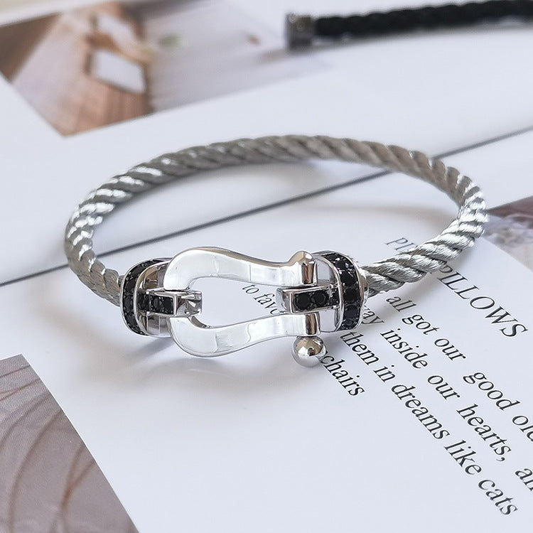 [Glow Muse]FORCE LARGE HORSESHOE BLACK DIAMOND BRACELET SILVER