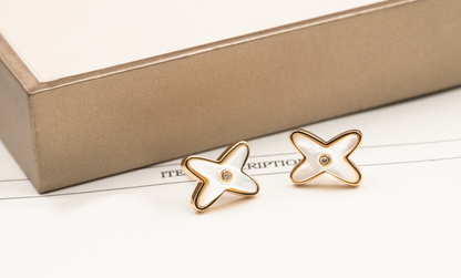 [Glow Muse]JEUX DE WHITE MOP PINK GOLD DIAMOND EARRINGS