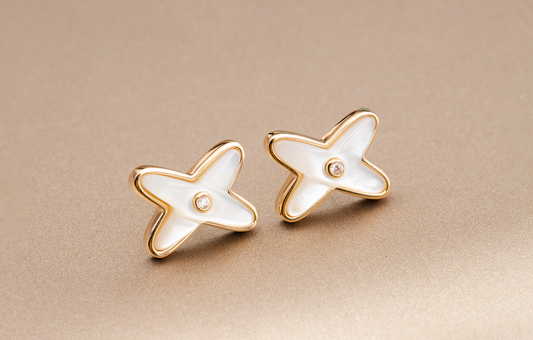 [Glow Muse]JEUX DE WHITE MOP ROSE GOLD DIAMOND EARRINGS