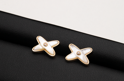 [Glow Muse]JEUX DE WHITE MOP ROSE GOLD DIAMOND EARRINGS