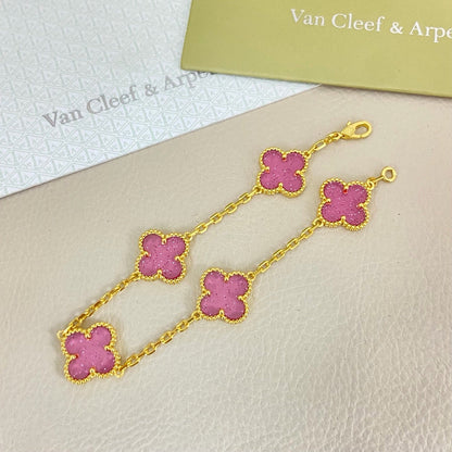 [⭐Glow Muse]NEW BUBBLE PINK ENAMEL 5-FLOWER BRACELET