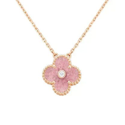 [Glow Muse]CLOVER 15MM DIAMOND RHODONITE NECKLACE