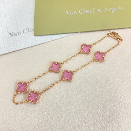 [⭐Glow Muse]2026 NEW CLOVER 6 MOTIF BUBBLE PINK ENAMEL BRACELET