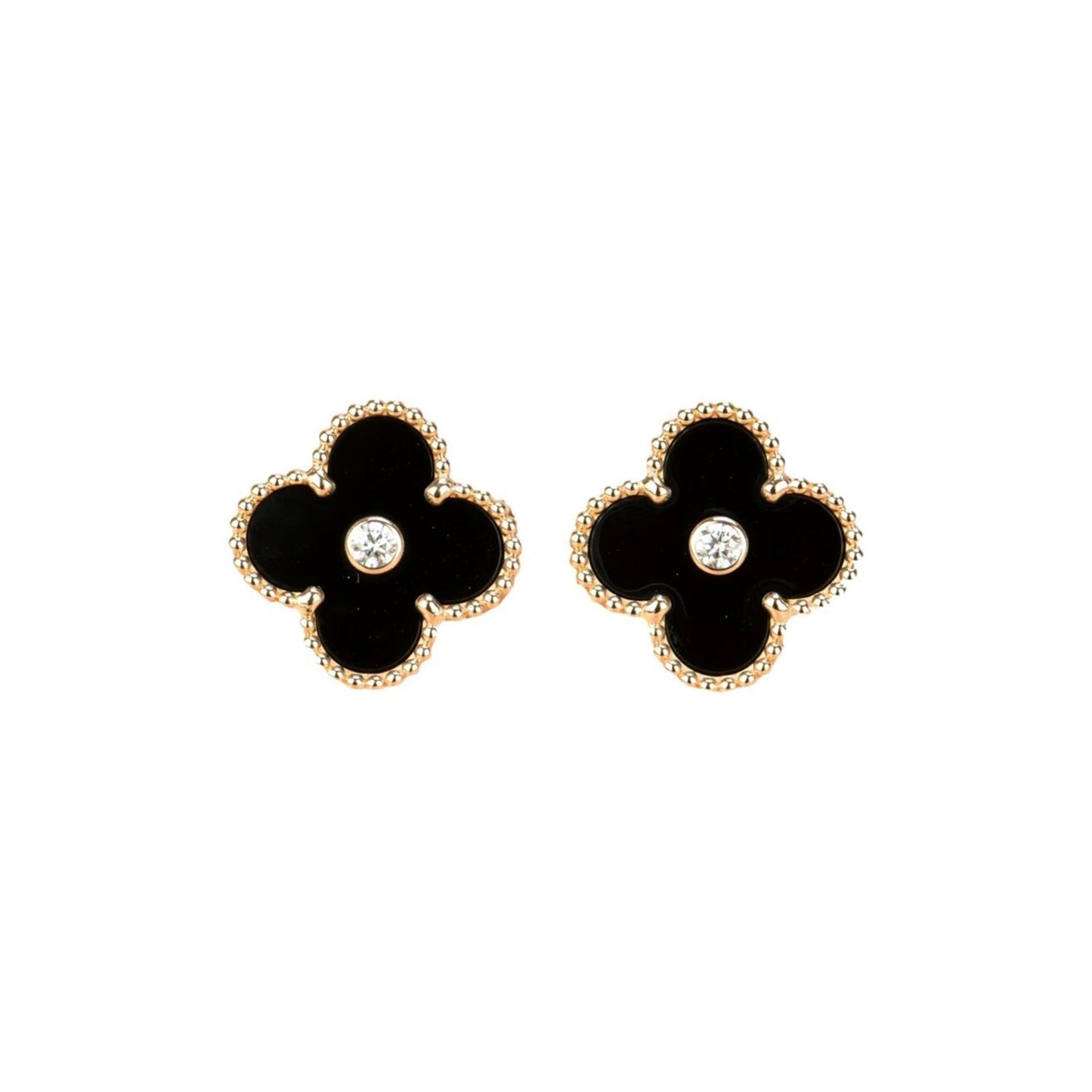 [Glow Muse]CLOVER MEDIUM 1 MOTIFS ONYX DIAMOND EARRINGS