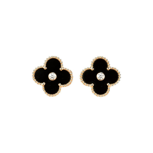 [Glow Muse]CLOVER MEDIUM 1 MOTIFS ONYX DIAMOND EARRINGS