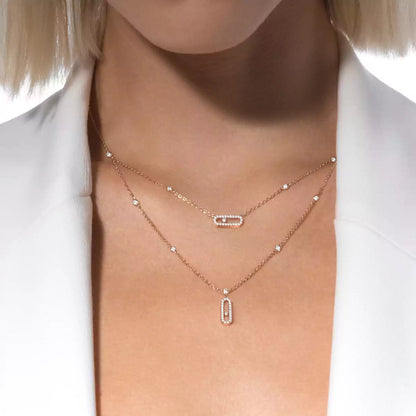 [Glow Muse]2 Rows Rose Gold Diamond Pave_ Necklace Move Uno