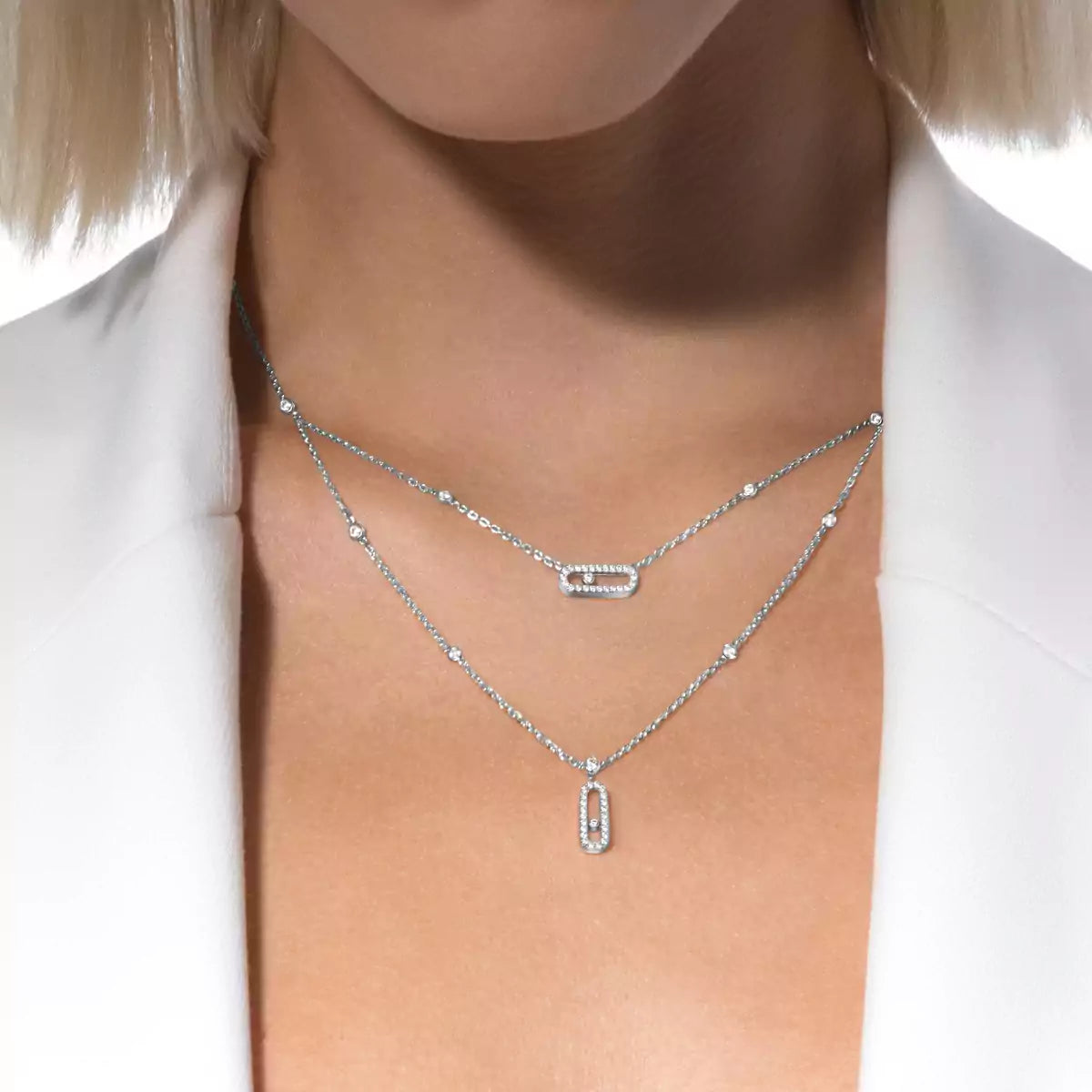 [Glow Muse]2 Rows Rose Gold Diamond Pave_ Necklace Move Uno