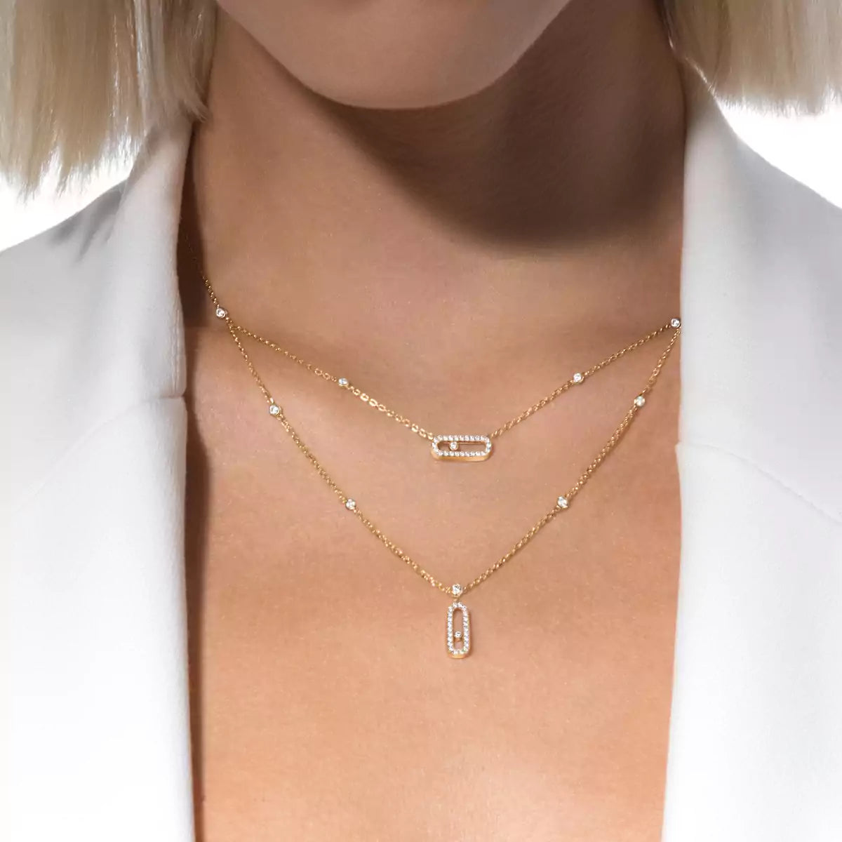 [Glow Muse]2 Rows Rose Gold Diamond Pave_ Necklace Move Uno