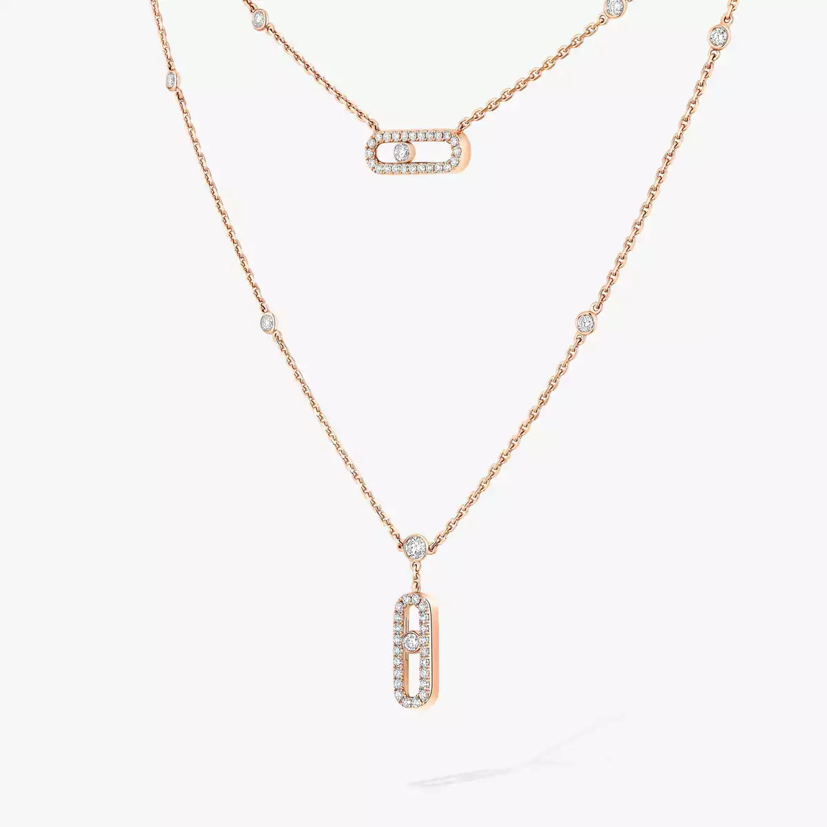 [Glow Muse]2 Rows Rose Gold Diamond Pave_ Necklace Move Uno