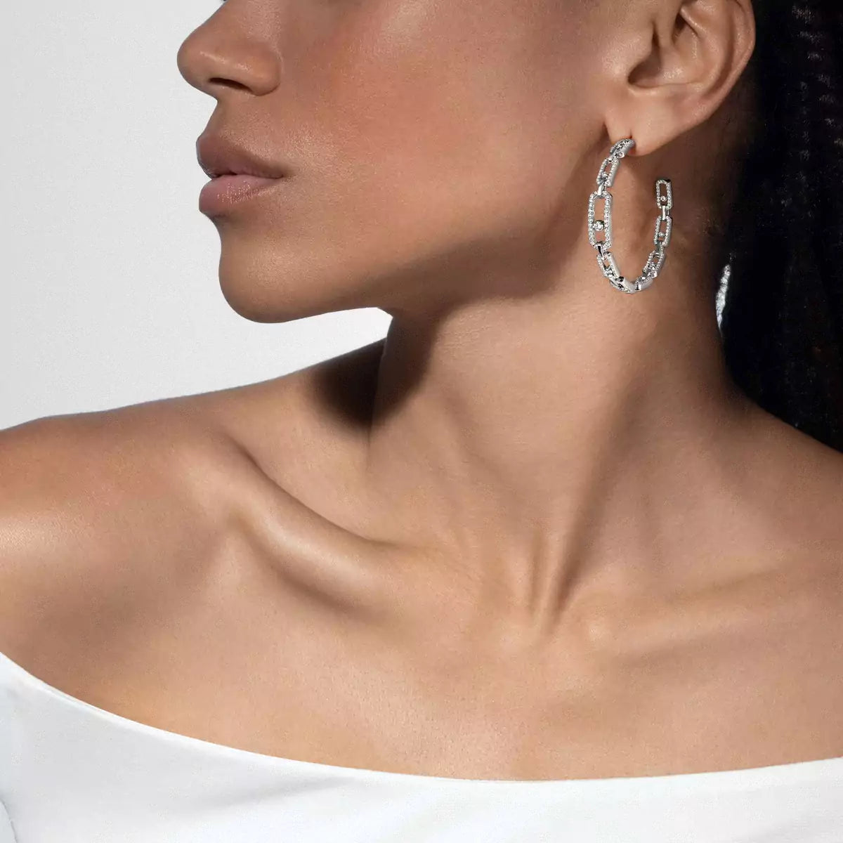 [[Glow Muse]Move Link Diamond Hoop Earrings