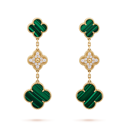 [Glow Muse]CLOVER EARRINGS GOLD MALACHITE DIAMOND 3 MOTIF
