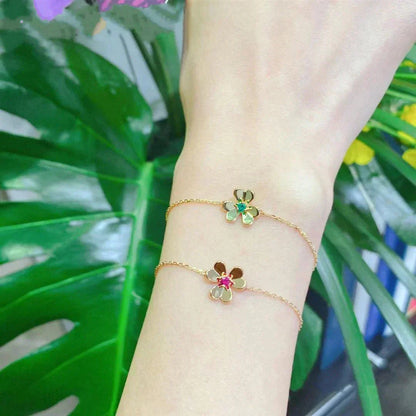 [Glow Muse]FRIVOLE GOLD FLOWER PINK MALACHITE BRACELET
