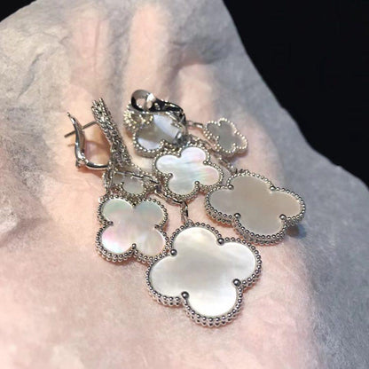 [Glow Muse]CLOVER EARRINGS WHITE MOP 4 MOTIFS SILVER