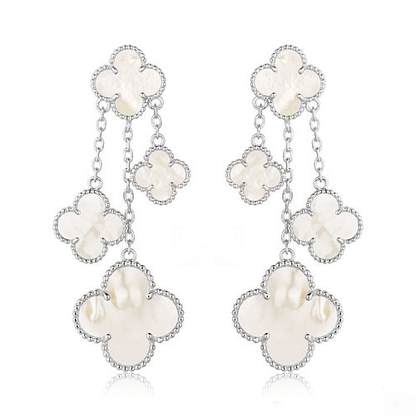 [Glow Muse]CLOVER EARRINGS WHITE MOP 4 MOTIFS SILVER