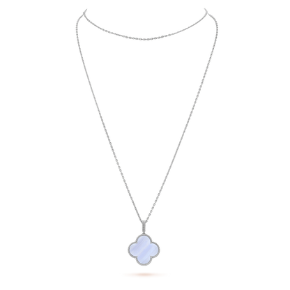 [Glow Muse]CLOVER SILVER CHALCEDONY BIG CLOVER NECKLACE