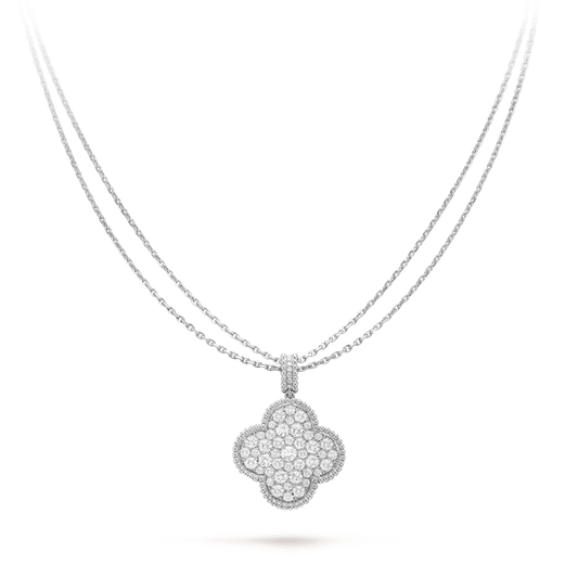 [Glow Muse]CLOVER 25MM SILVER FULL DIAMOND BIG CLOVER NECKLACE