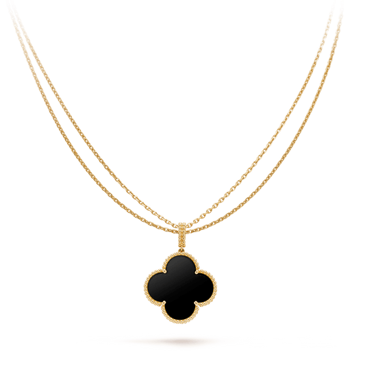 [Glow Muse]CLOVER 25MM GOLD ONYX BIG CLOVER NECKLACE