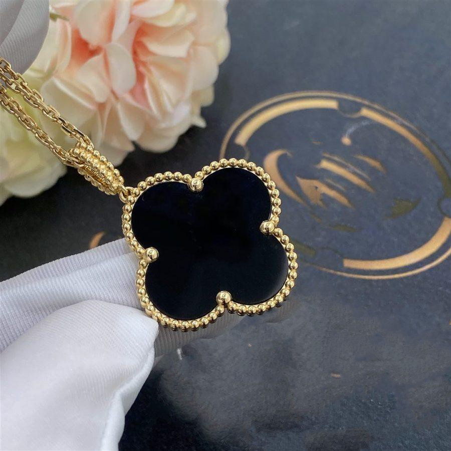 [Glow Muse]CLOVER 25MM GOLD ONYX BIG CLOVER NECKLACE