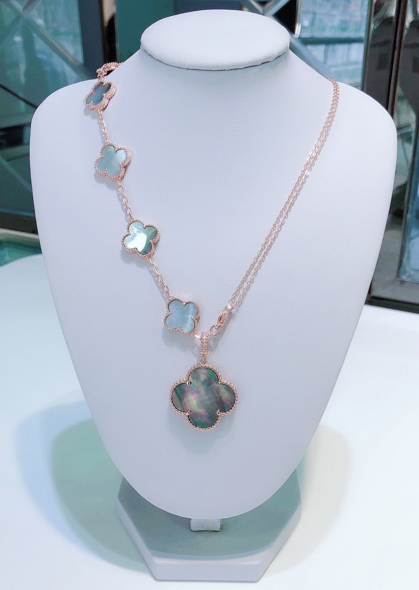 [Glow Muse]COMBINED BRACELET 5 MOTIFS AND NECKLACE DARK MOP ROSE GOLD
