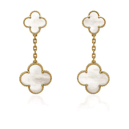 [Glow Muse]CLOVER 2 MOTIF WHITE MOP EARRINGS